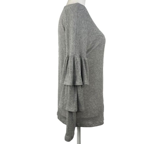 EVERLY RUFFLE SLEEVE OPEN RIBBED WATERFALL CARDIGAGN - Picture 7 of 9